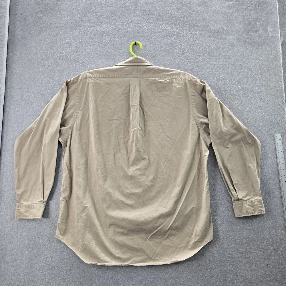 Ralph Lauren Men Button Up Shirt L Beige‎ Polo Player Embroidery Blake